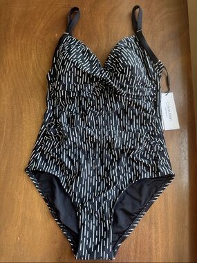 Calvin Klein Black One-Piece Swimsuit with White Dash Print